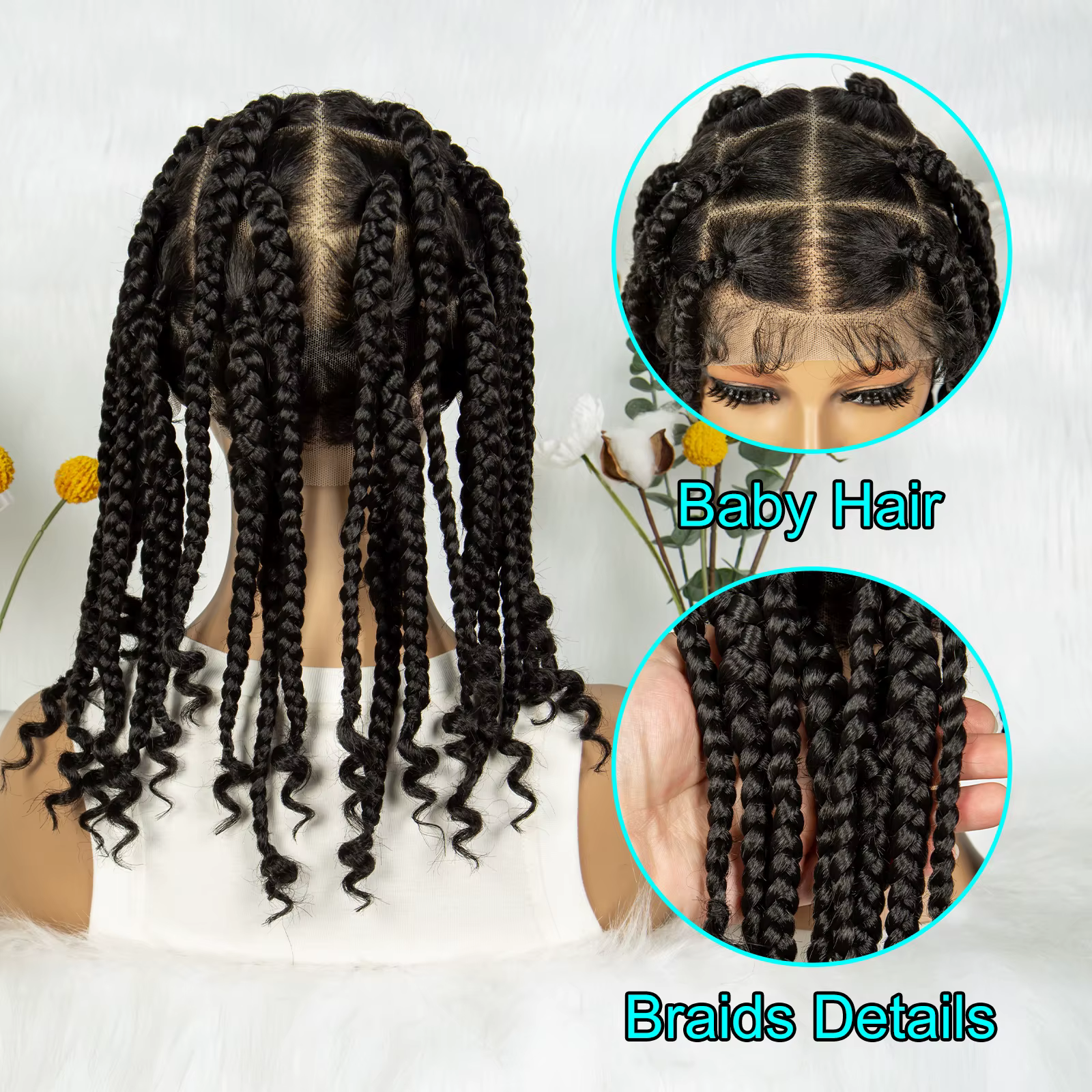 KIMA – perruques tressées synthétiques courtes, boîte carrée tressée HD, perruques Full Lace de 14 p