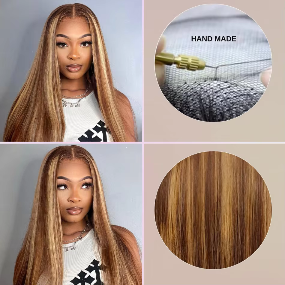 Perruque 427 Highlight en Cheveux Humains, Perruque Frontale HD 13x6 en Dentelle, Cheveux Raides, 30