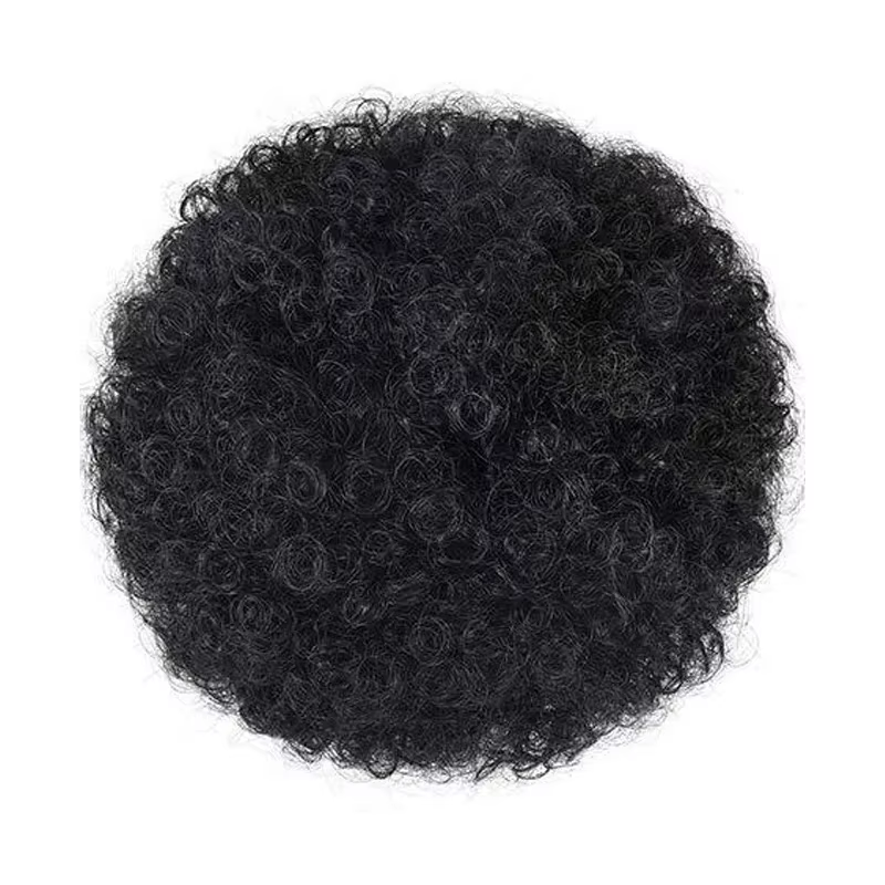 Chignon Afro court en cheveux humains, postiche pour femmes et enfants, perruque queue de cheval à c