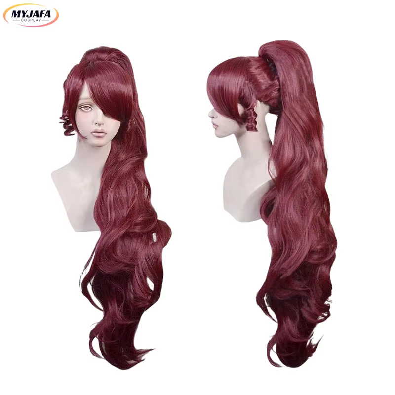 Princesse Megara Cosplay perruque Meg perruque longue pince queue de cheval vin foncé rouge résistan