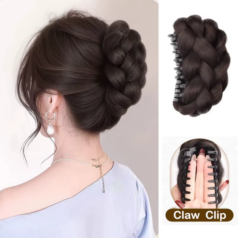 Chignon synthétique torsadé pour femme avec pince à cheveux, effet fleur, coiffure bouclée et volumi