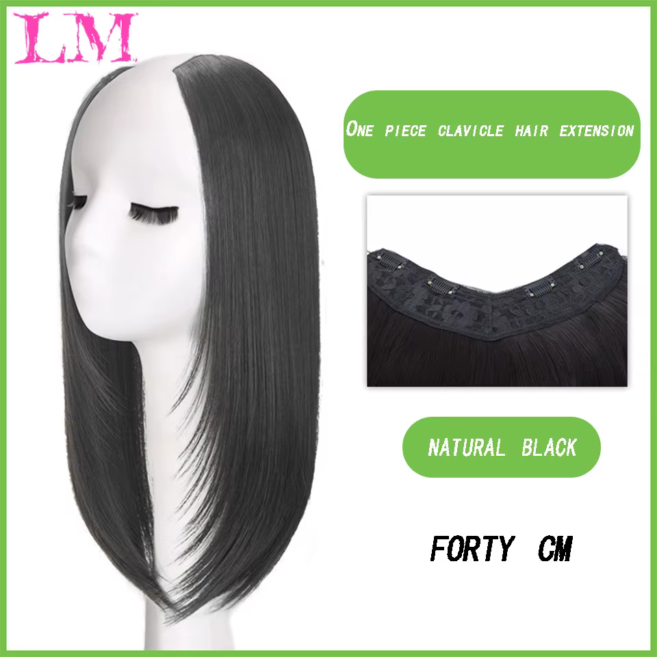 LM-Extensions de Cheveux Synthétiques Longs et Lisses pour Femme, Demi-Perruque en Forme de U, Posti