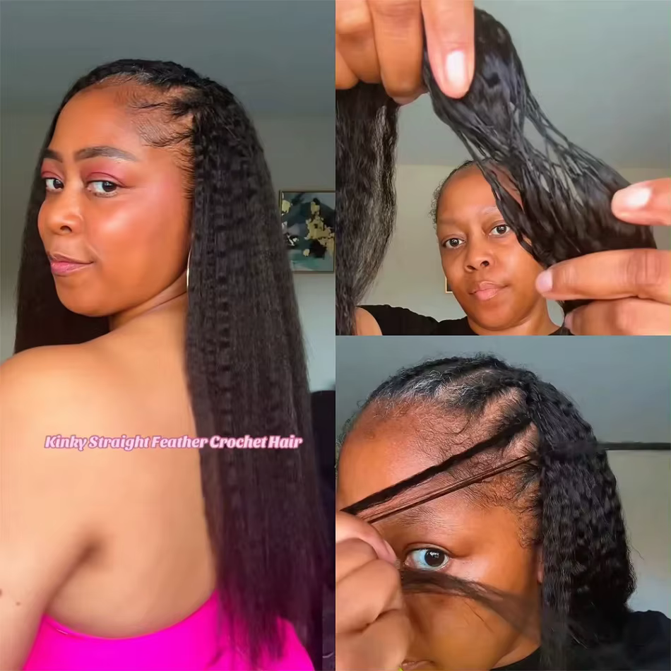 Extensions de cheveux humains brésiliens pré-séparées, tressées au crochet, style Kinky Straight, sa