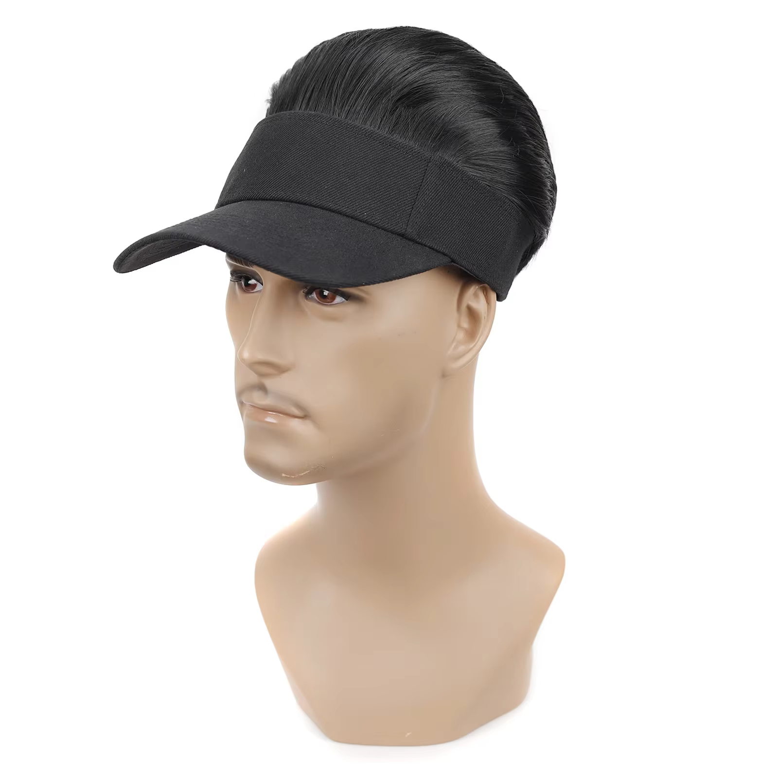 Perruques pour hommes : Perruque synthétique à visière, style rétro, effet cheveux lissés vers l'arr