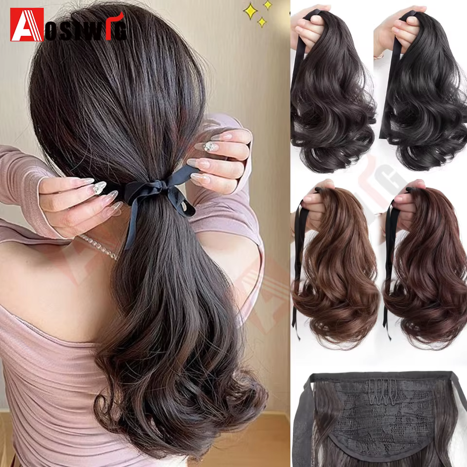 AOSI synthétique vague courte queue de cheval Extensions de cheveux cordon attaché à la queue de che