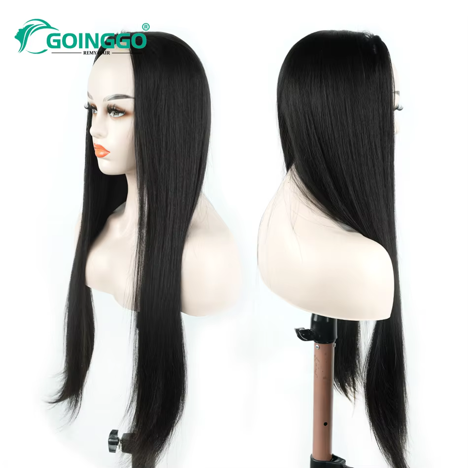 3/4 cheveux humains demi perruque faite à la Machine cheveux longs raides 14-28 pouces brésilien Rem