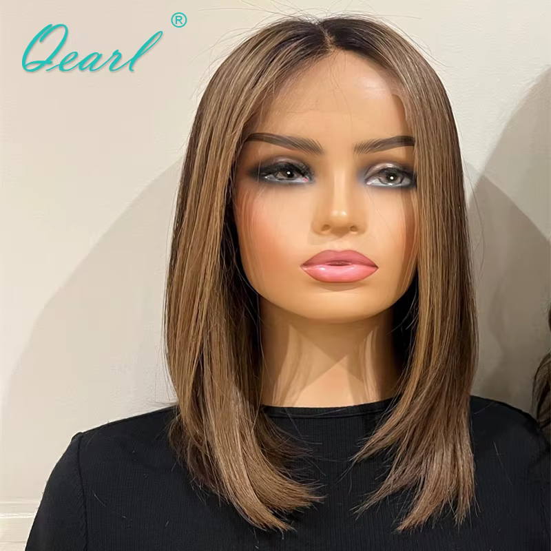 Qearl-Perruque de cheveux humains sans colle pour femme, 100% cheveux humains, bonnet de petite et g