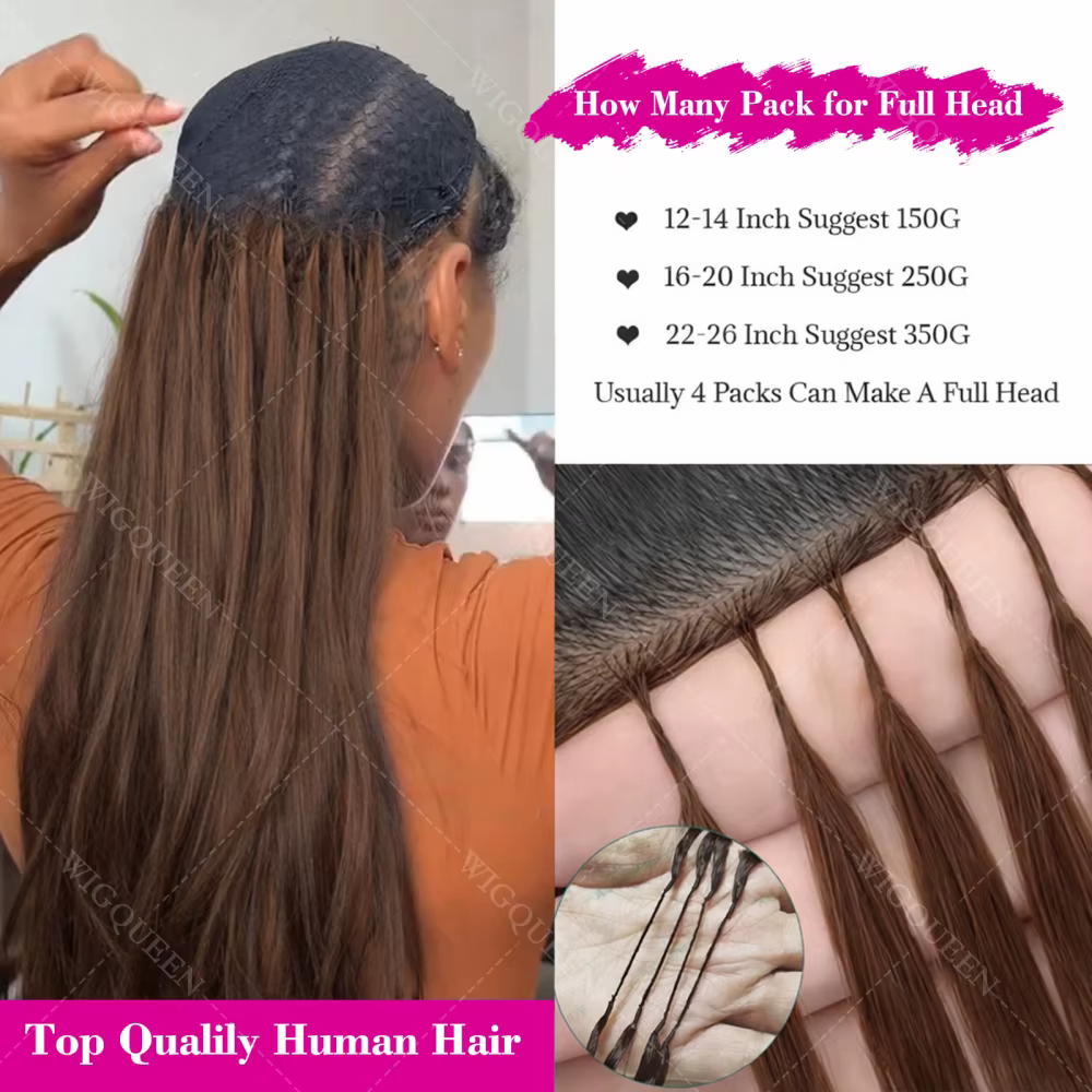 Extensions de cheveux humains pré-bouclées, mèches brunes ombrées, effet plume, soyeuses et lisses,