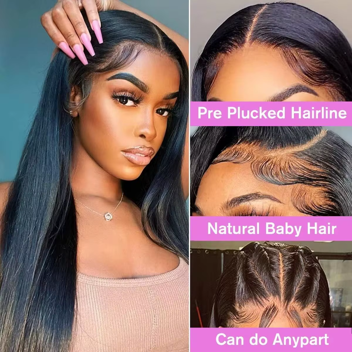 Perruque Lace Front Wig 360 Naturelle, Cheveux Lisses, HD, 13x4, 13x6, 30, 32, 34 Pouces, 5x5, Closu