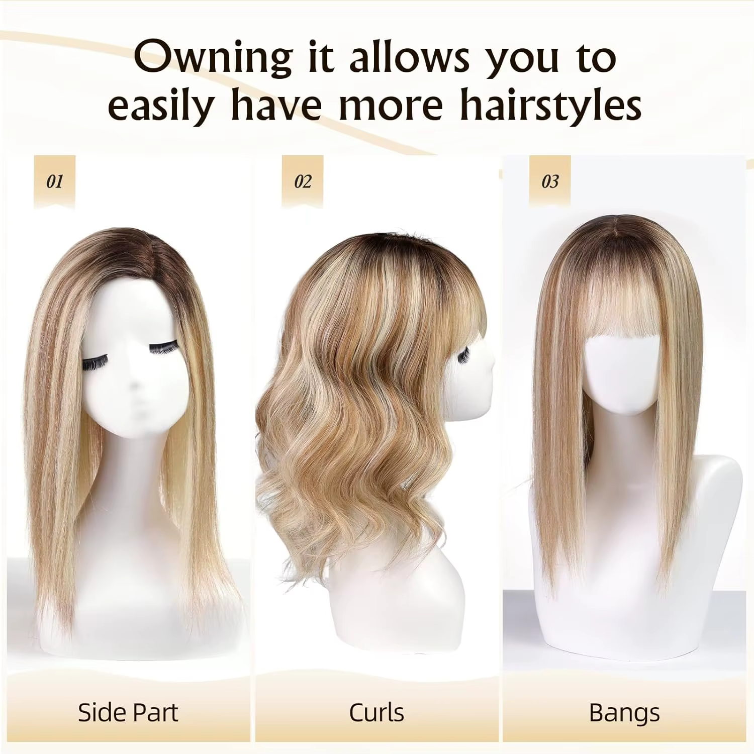 Pièces de cheveux à Base grande 9x9 pouces, reflets bruns, Toppers de cheveux humains de 16 pouces p