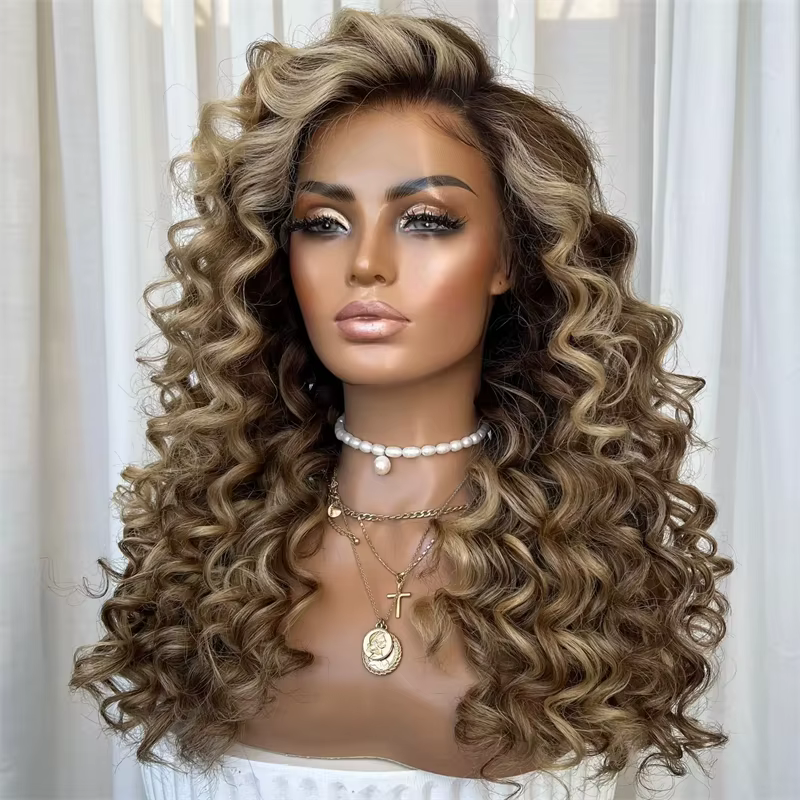 Perruque Lace Front Wig synthétique bouclée et profonde pour femmes, perruque Lace Wig sans colle ma