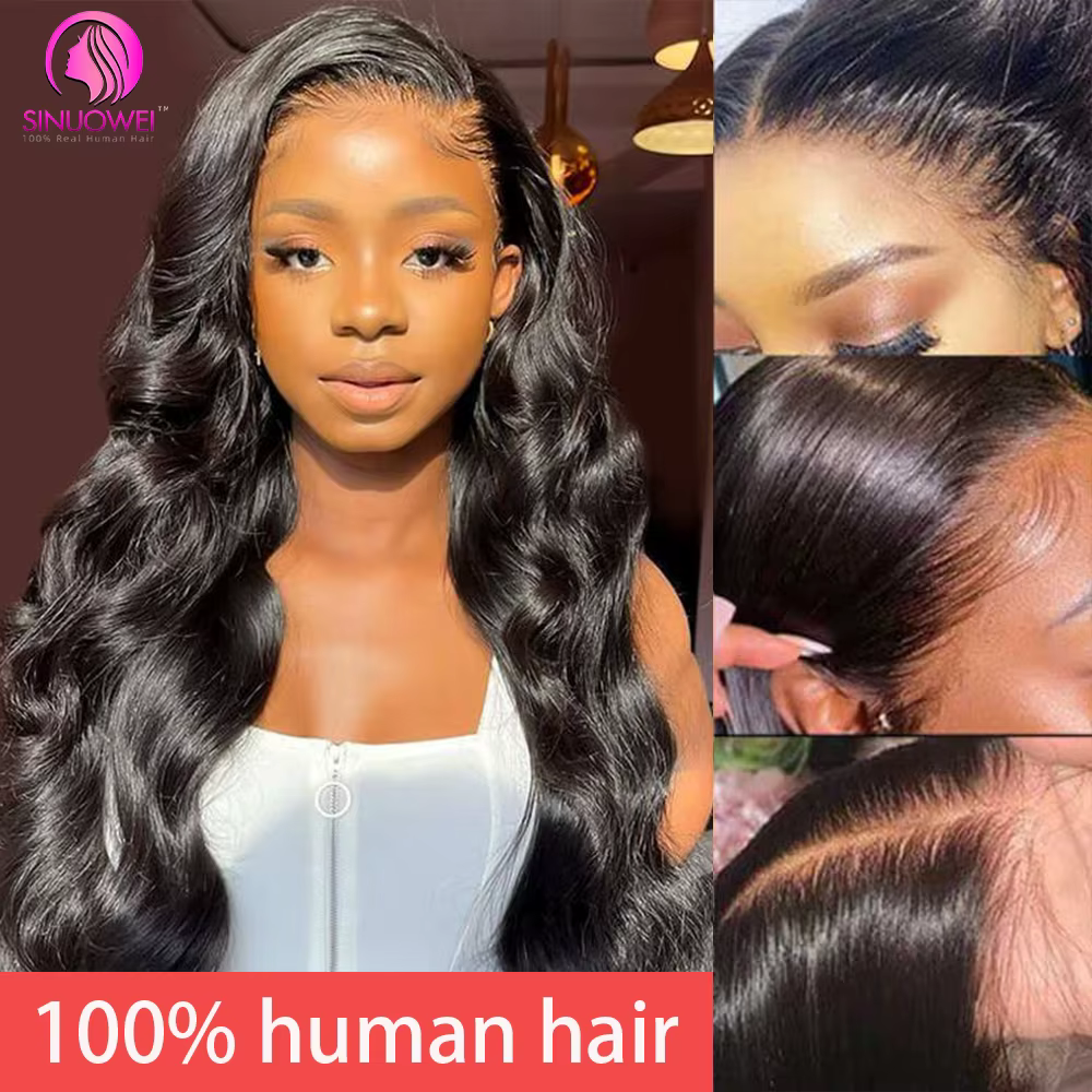 Perruque Lace Frontal Wig naturelle Body Wave brésilienne, cheveux humains, 13x4, densité 180%, Tran