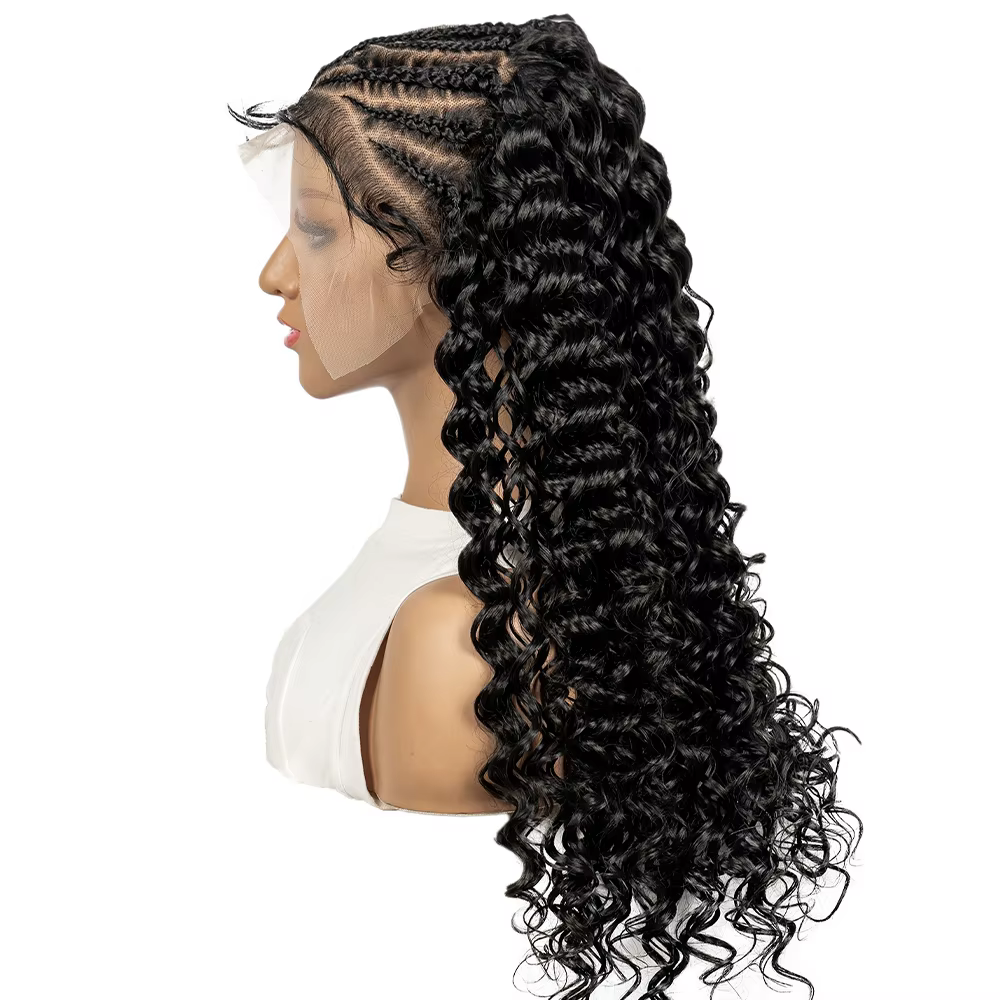 Perruques tressées Cornrow 26 pouces 13x6 dentelle transparente frontale vague profonde perruques de
