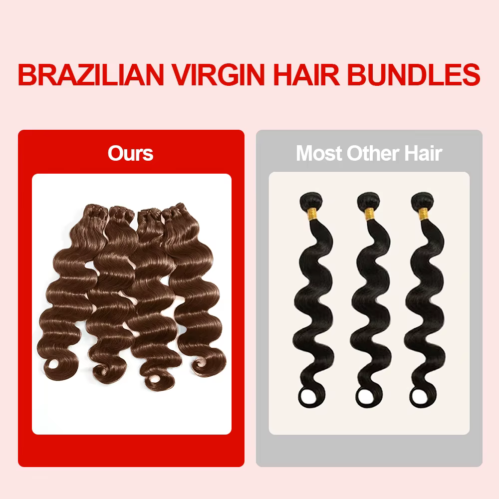 Tissage en lot brésilien 100% naturel Body Wave, couleur chocolat, brun miel, non traité, lots de 1/