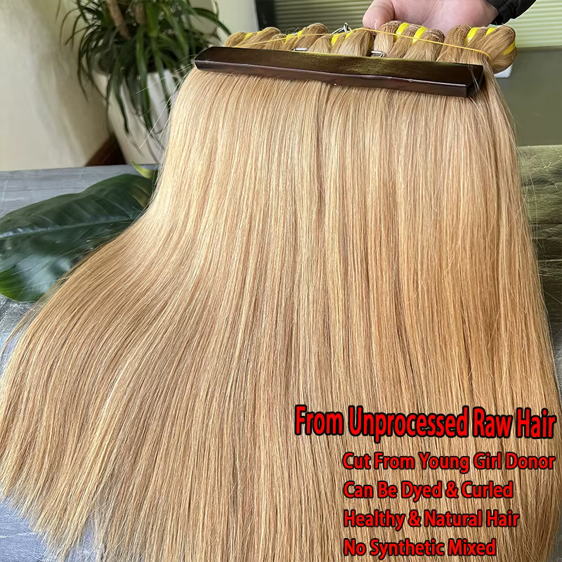 # 27 miel blond os droit 100% cheveux humains paquets non transformés cheveux vierges crus armure Ex