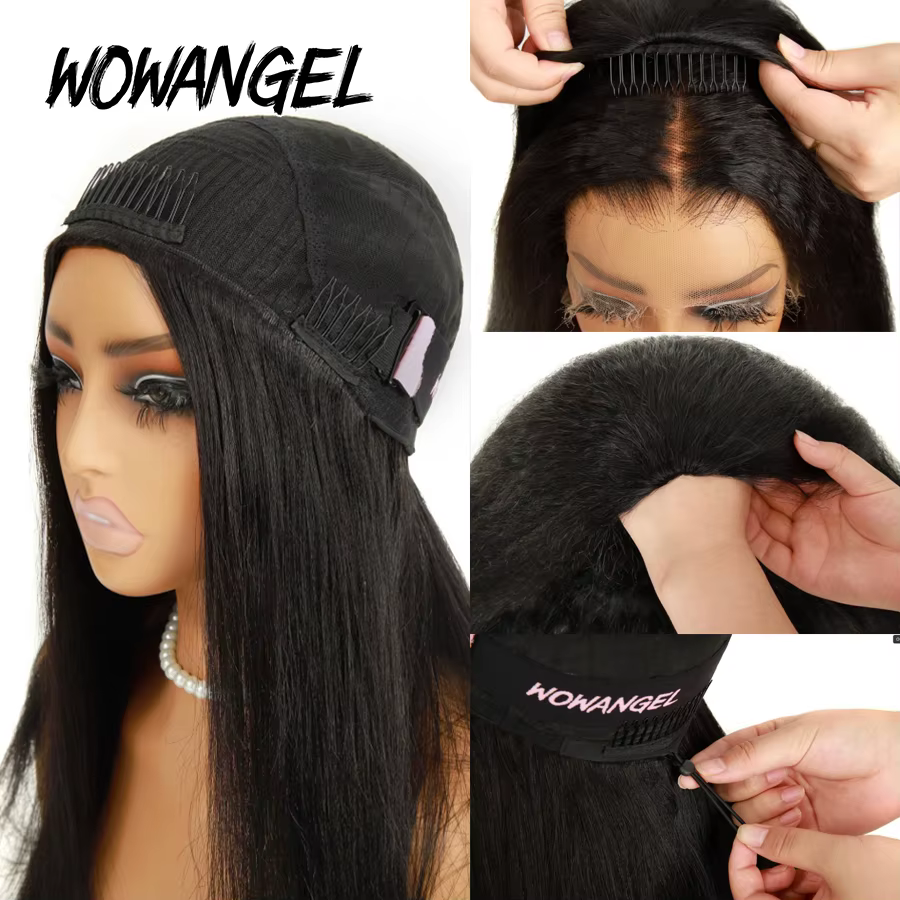 Perruques mi-tête 250% Light Yaki en cheveux humains, ligne de cheveux invisible, prêtes à porter sa