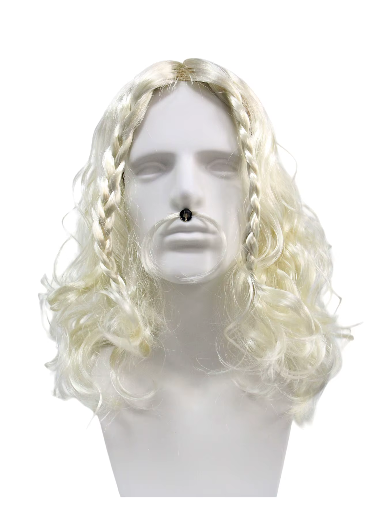 Perruque synthétique blonde de Viking pour homme avec tresses et moustache, style cheveux de guerrie