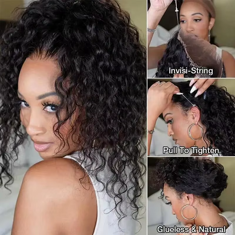 Perruque Deep Wave 360 HD Full Lace Front, Cheveux Humains Brésiliens Véritables, Pré-Pluckée, Bande
