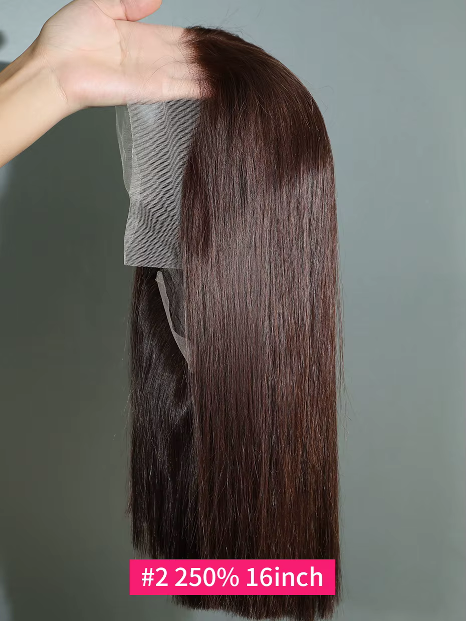 # 2 brun cheveux bruts vietnamien 250 densité 100% cheveux humains dentelle frontale perruques droit