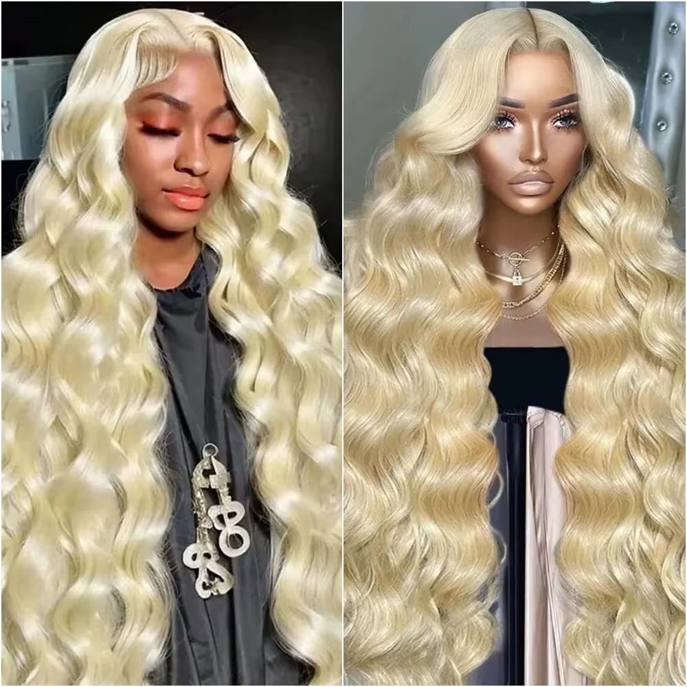 Perruque Lace Frontale Blonde 613 Body Wave en Cheveux Humains, Densité 220, Dentelle HD Transparent