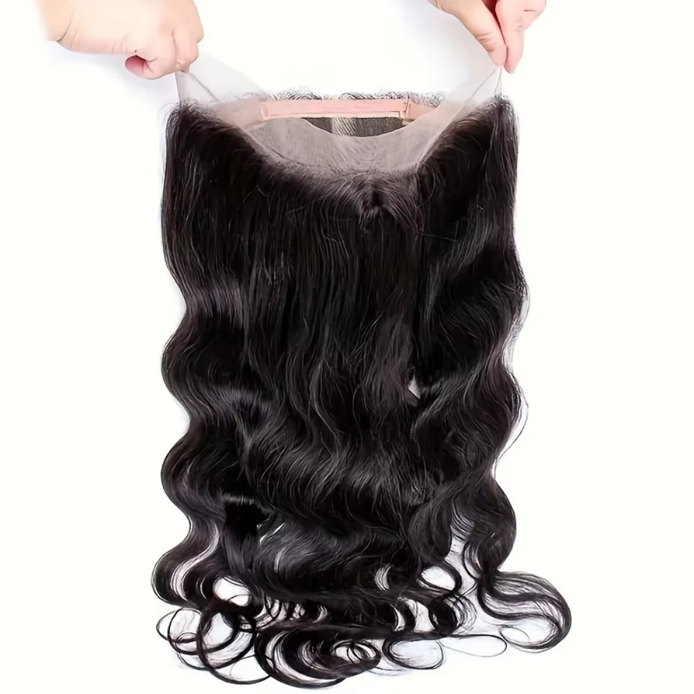 Perruque 360 Full Lace Frontal Body Wave en Cheveux Humains Péruviens, Couleur Naturelle, avec Sangl