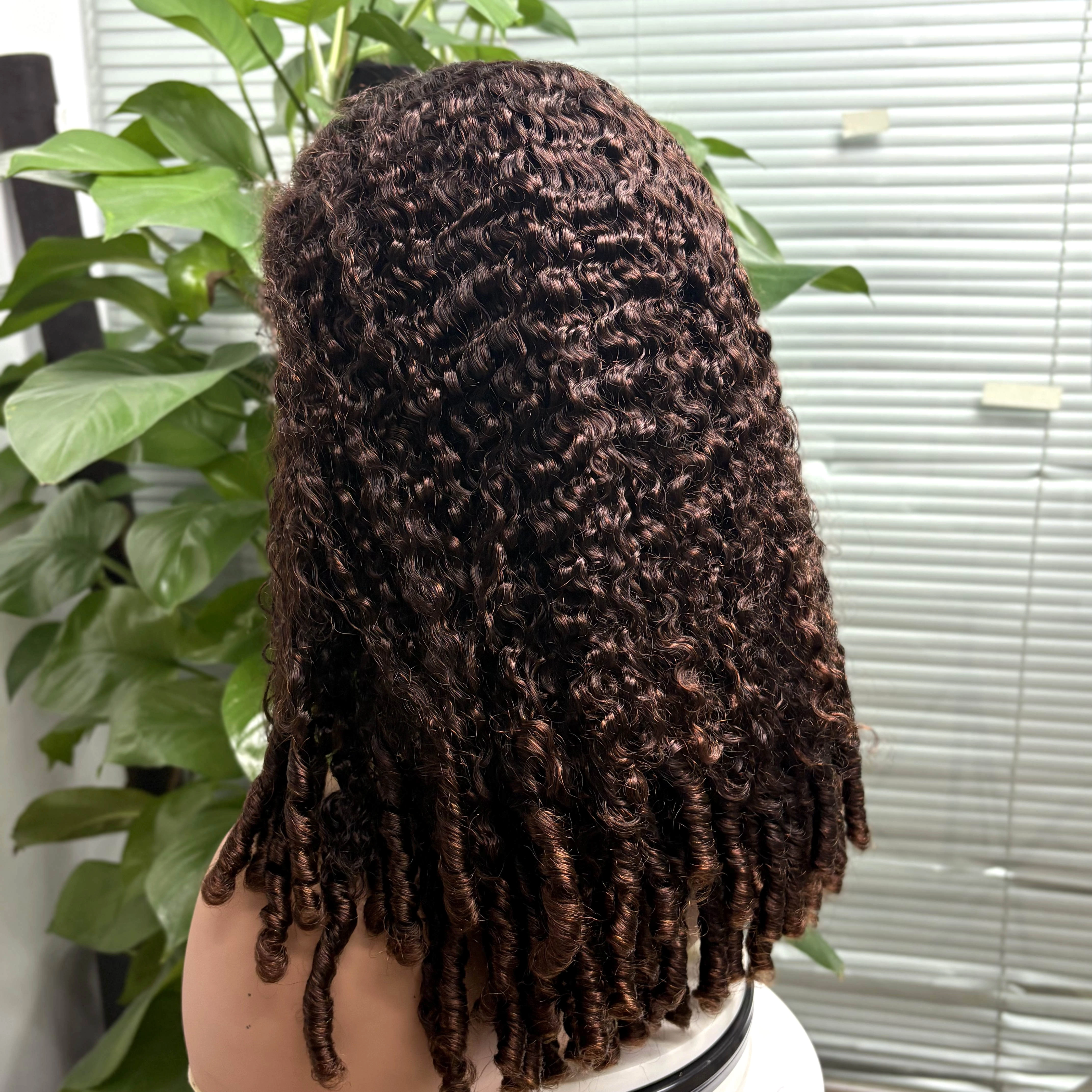 Perruques de cheveux humains bouclés en spirale ombré foncé sans colle 350% 5x5, avec fermeture en d