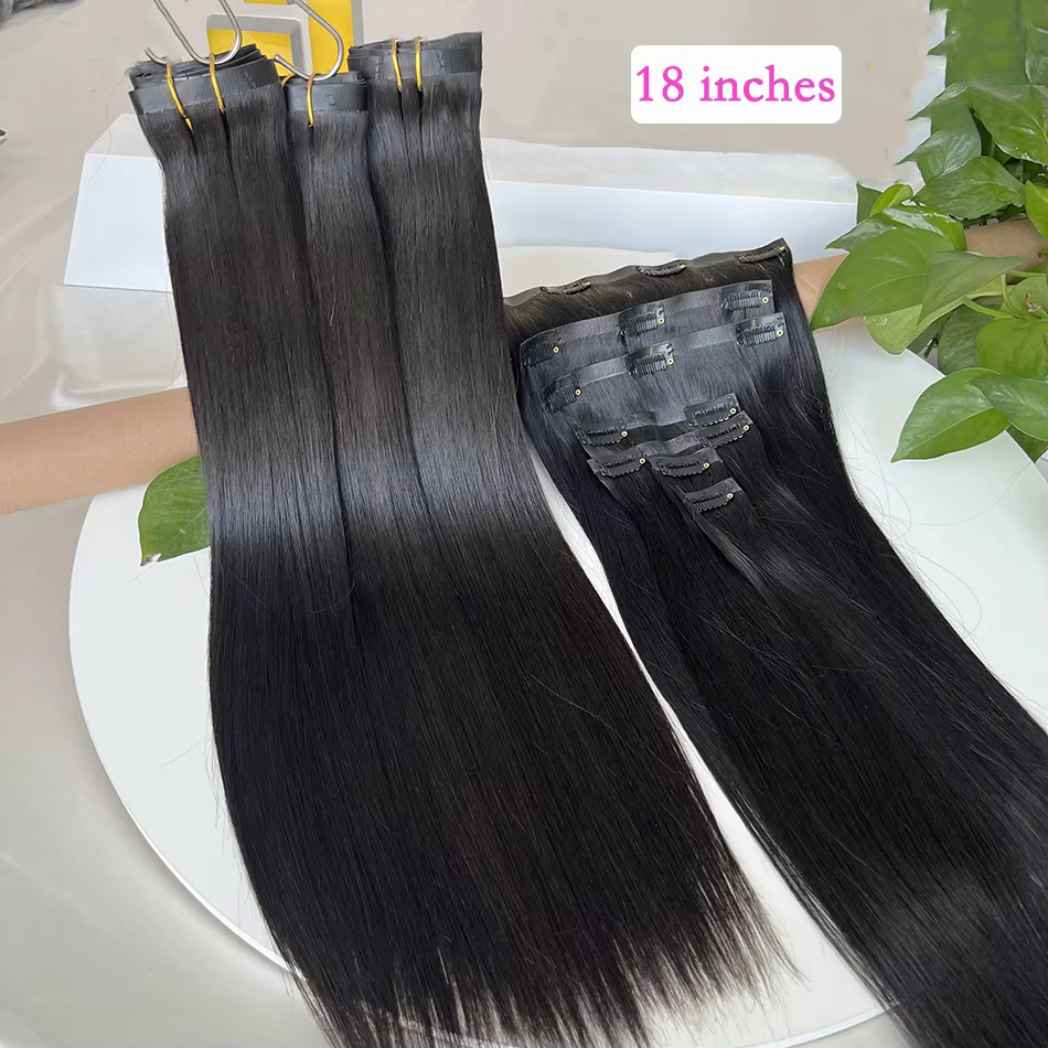 Clips sans couture 100g 7 pièces/ensemble cru non transformés # Extensions de cheveux humains de cou