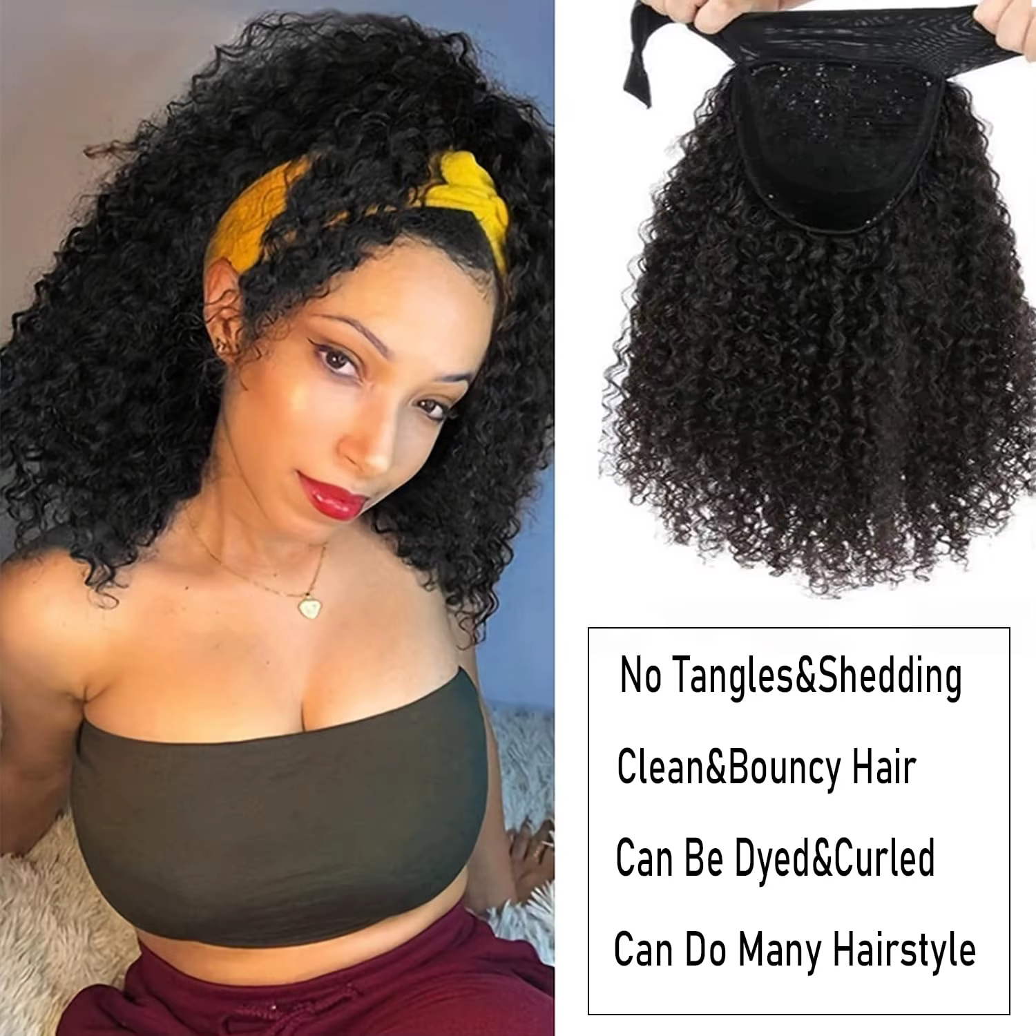 YAVIDA bandeau bouclé perruque cheveux humains 10-24 cheveux bouclés bandeau perruque indien vierge