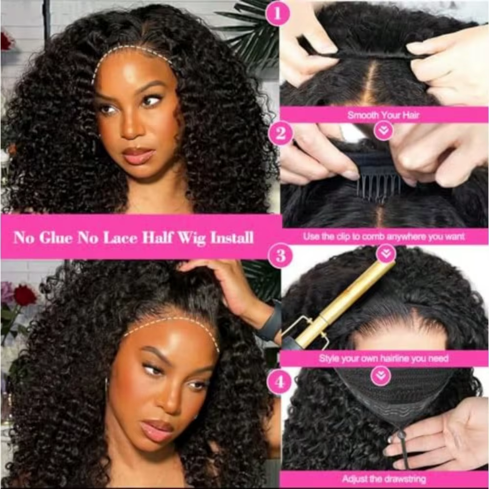 Demi-perruques densité 250 en cheveux humains Remy, perruque bandeau bouclée birmane, perruque demi-