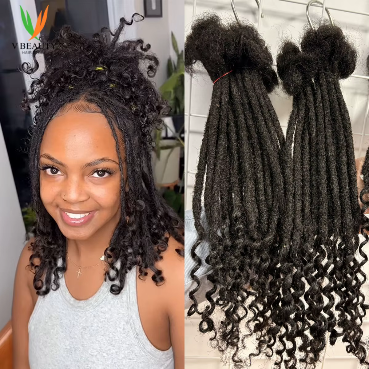 Extensions de Locs en Cheveux Humains avec Pointes Bouclées, Faits à la Main, 0,6 cm de Large, Exten