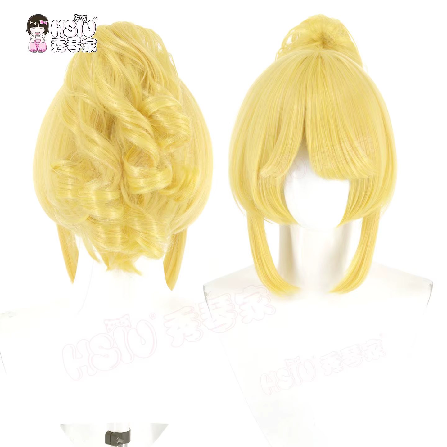 Perruque de Cosplay Riliane Lucifen HSIU, cheveux courts blonds, résistante à la chaleur + bonnet de