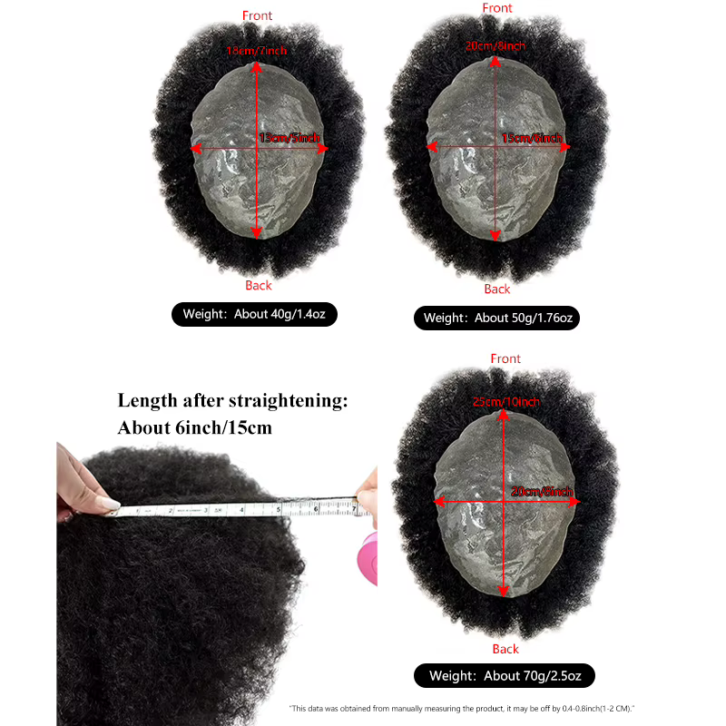 100% cheveux humains hommes PU capillaire prothèse Toppers Afro cheveux bouclés Ultra mince respiran