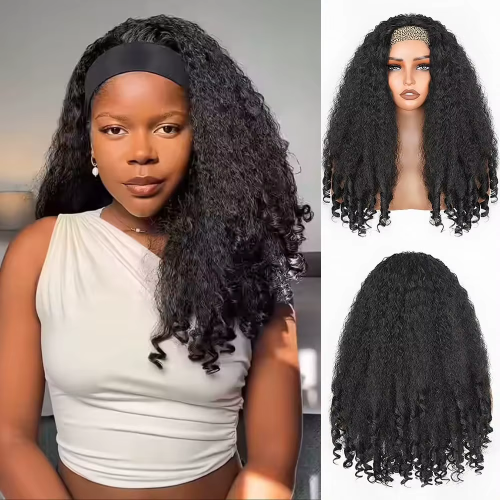 Perruques à bandeau sans colle, sans dentelle, prêtes à porter, styles Kinky Straight, Burmese Curly