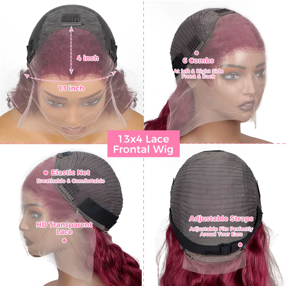 Perruque Lace Front Wig Body Wave Brésilienne Naturelle, Cheveux Humains, Transparent, Ultraviolets,