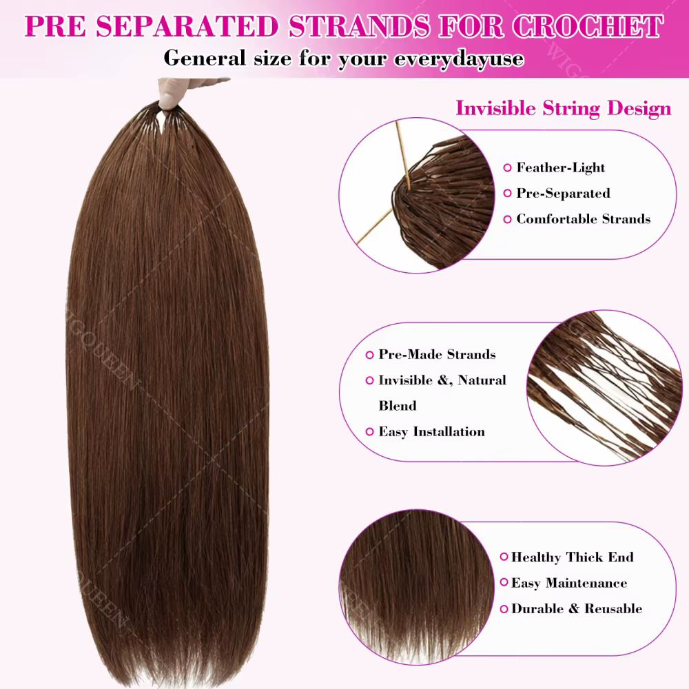 Extensions de cheveux humains pré-bouclées, mèches brunes ombrées, effet plume, soyeuses et lisses,