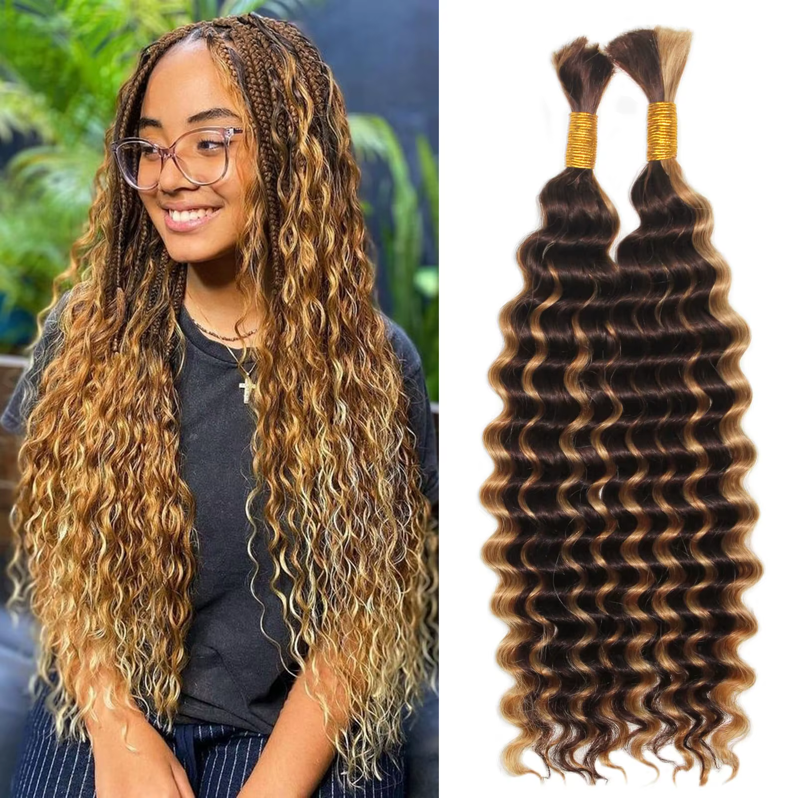 Cheveux humains à tresser style bohème 4/27, ondulés profonds, en vrac, sans trame, extensions de ch