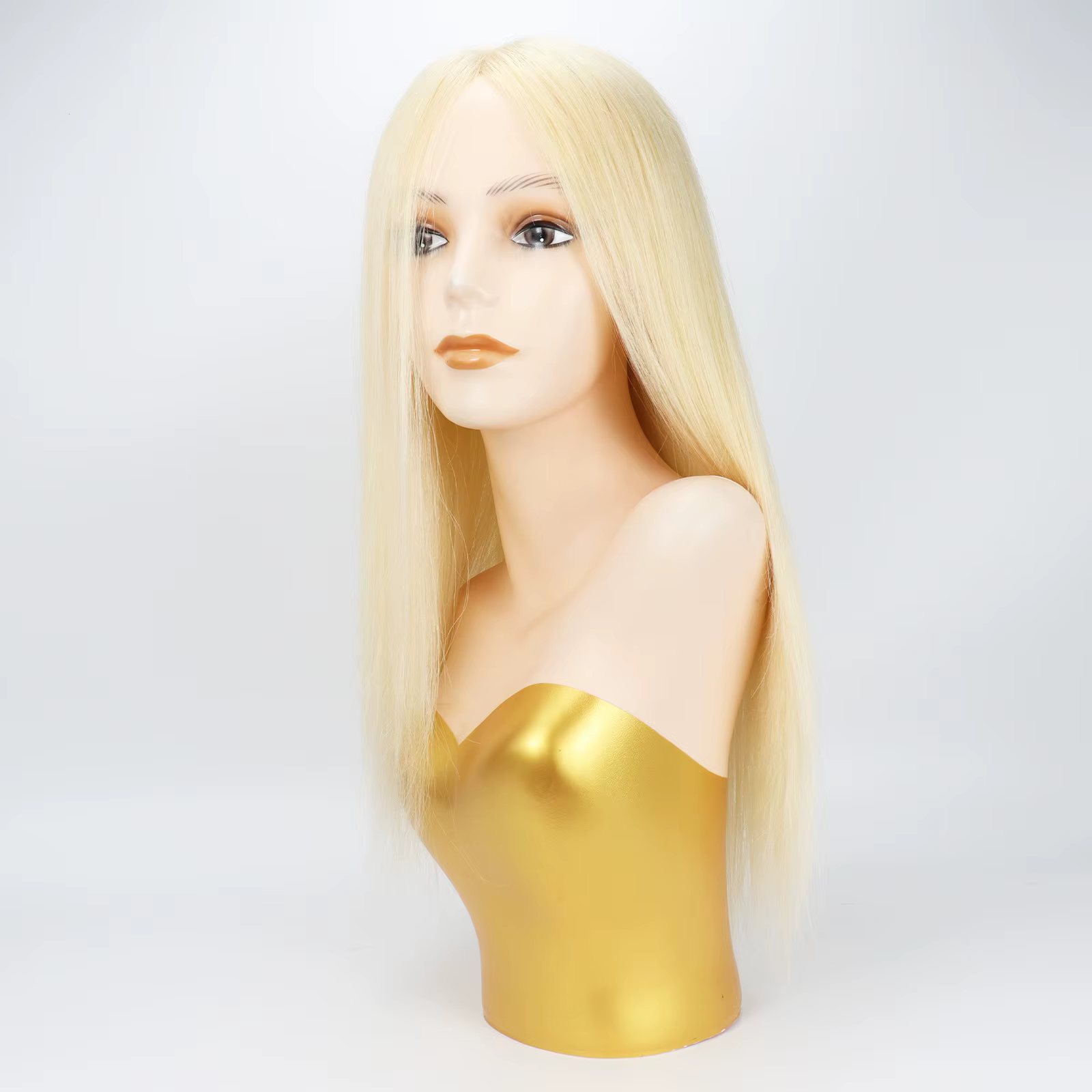 # Perruque en cheveux humains blonds 613, la plus claire, 6x6 pouces, avec dessus en soie et contour