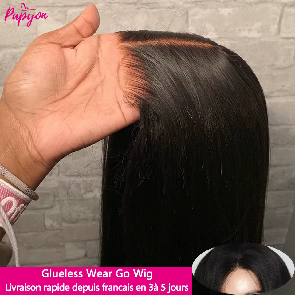 Perruques en cheveux humains sans colle 6x4, prêtes à porter, prédécoupées, 4x4, sans colle, avec de