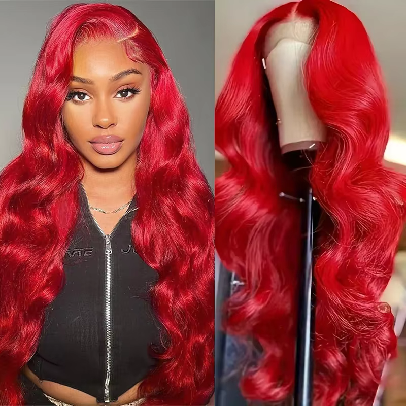 Perruque Brésilienne de Cheveux Naturels Ondulés, Rouge Chaud, 13x6 HD, 4x4, 5x5, pour Femme