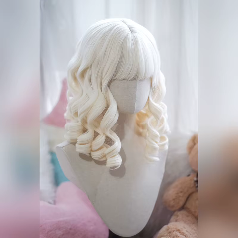 Perruque synthétique Deep Wave style lolita Rose Net de 16 pouces, perruque synthétique victorienne/