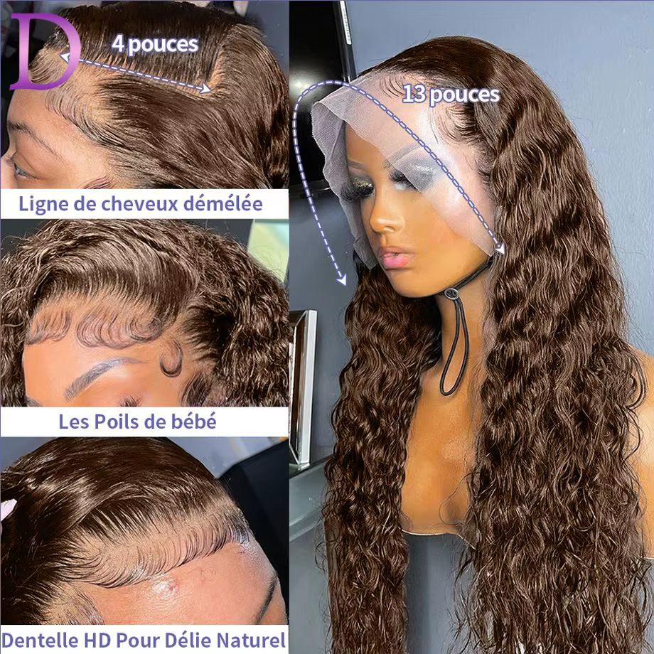 Dialola Perruques Cheveux Humains Brunes Couleur Chocolat Marron Caramel Boucles Dentelle HD 13x6 Pe