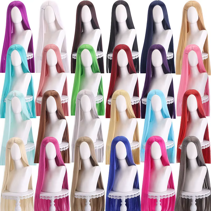 Perruque de Cosplay synthétique longue et lisse, 100cm, séparation centrale, fendue, blonde, rose, r