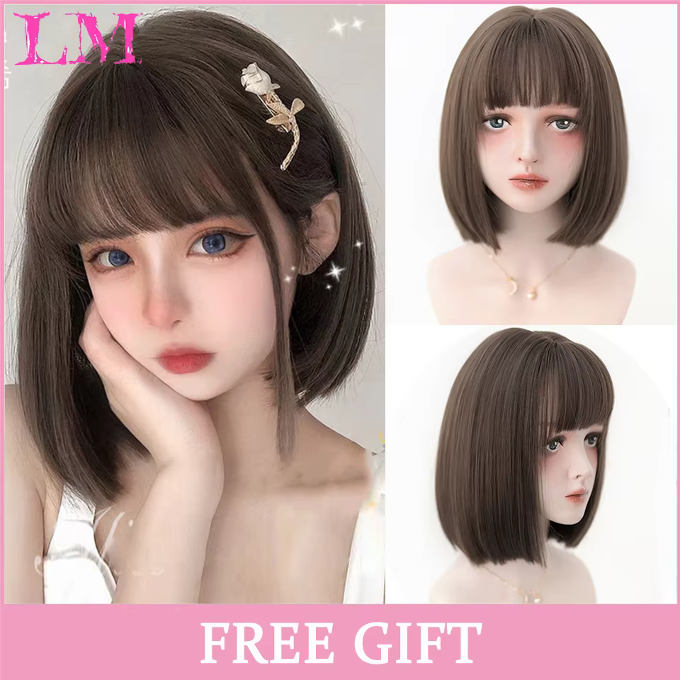 LM – perruque de Cosplay synthétique lisse avec frange, perruque rose longue de 24 pouces résistante