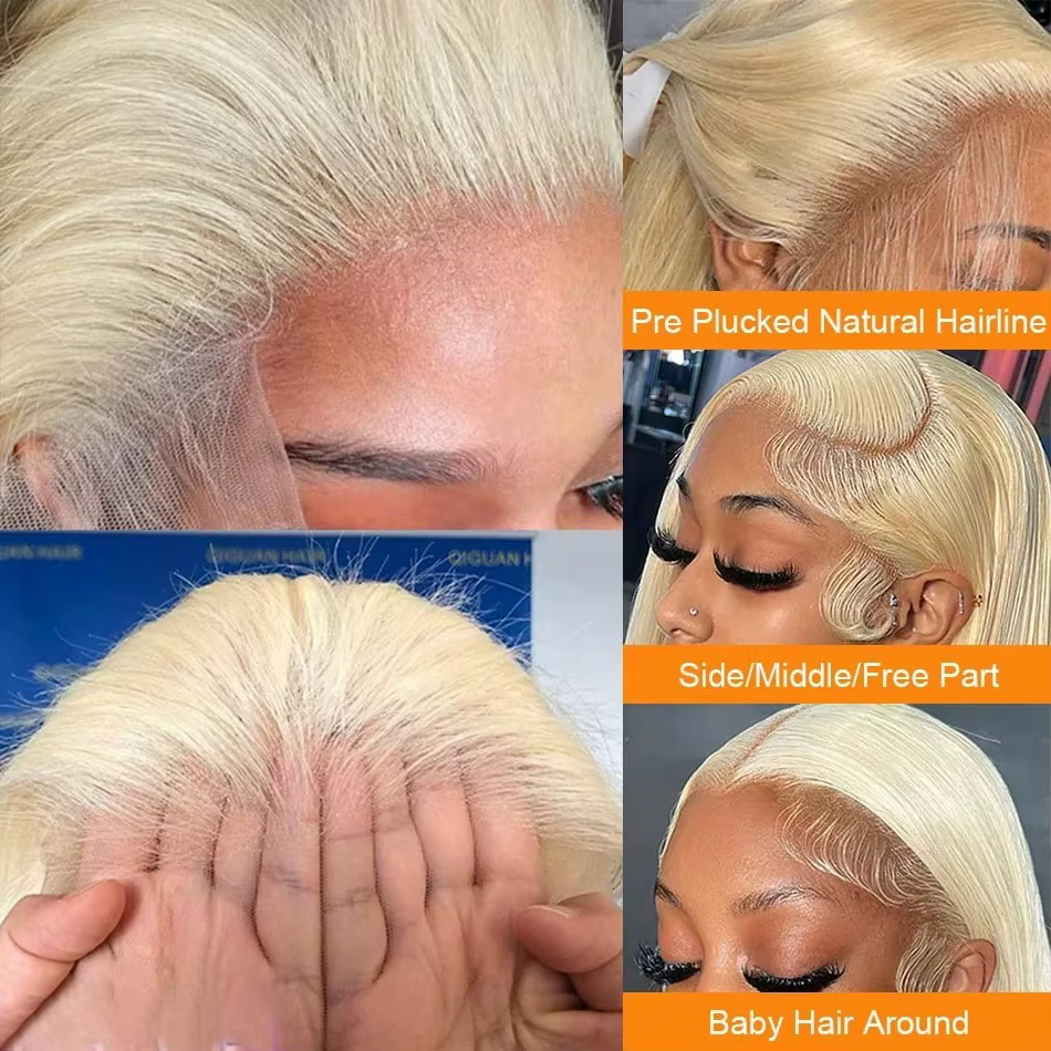 Perruque de cheveux humains lisses, 38 pouces, 613, avec Baby Hair, dentelle Hd 13x4, blond 613, nœu