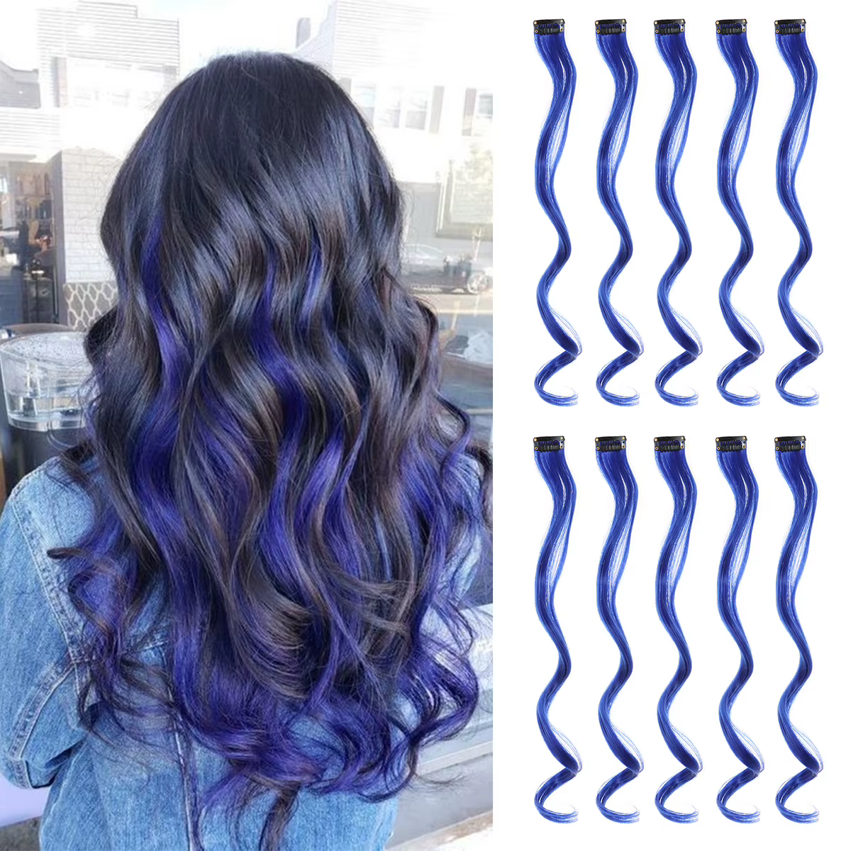 Extensions de cheveux synthétiques avec une pince, postiche arc-en-ciel résistante à la chaleur pour