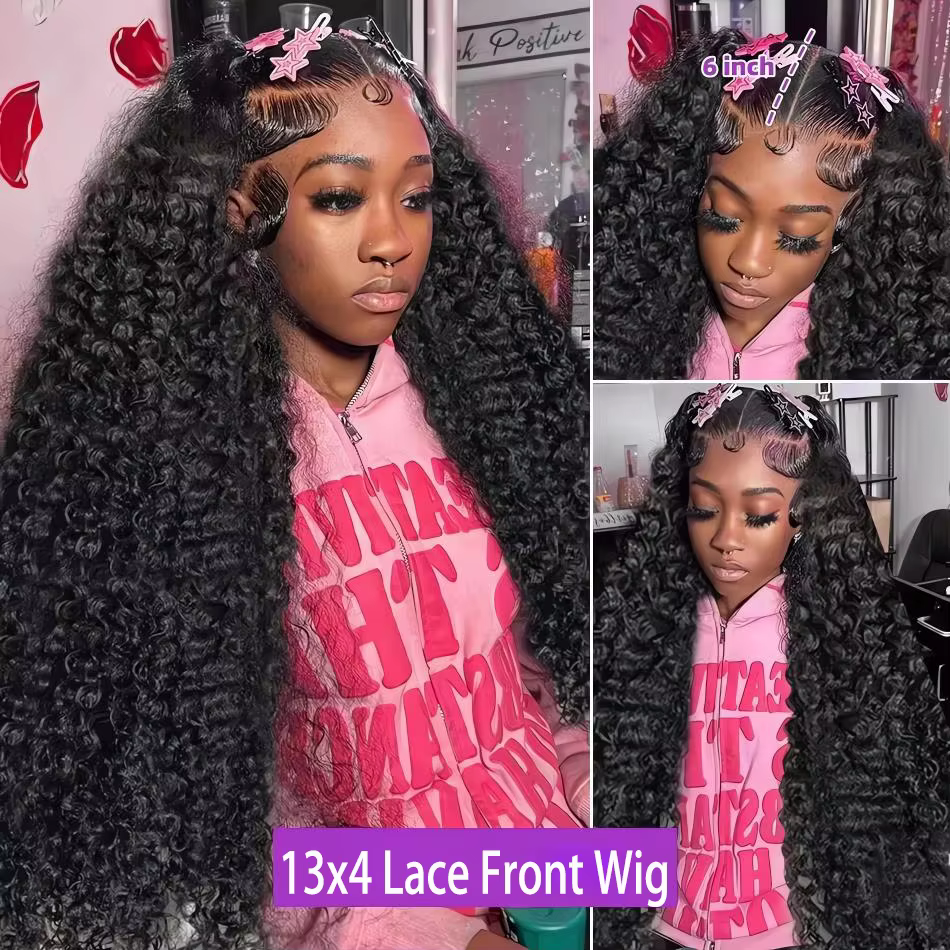 Perruques bouclées Deep Wave Birmanes en cheveux humains, perruque Lace Frontale pour femmes 13x4 13