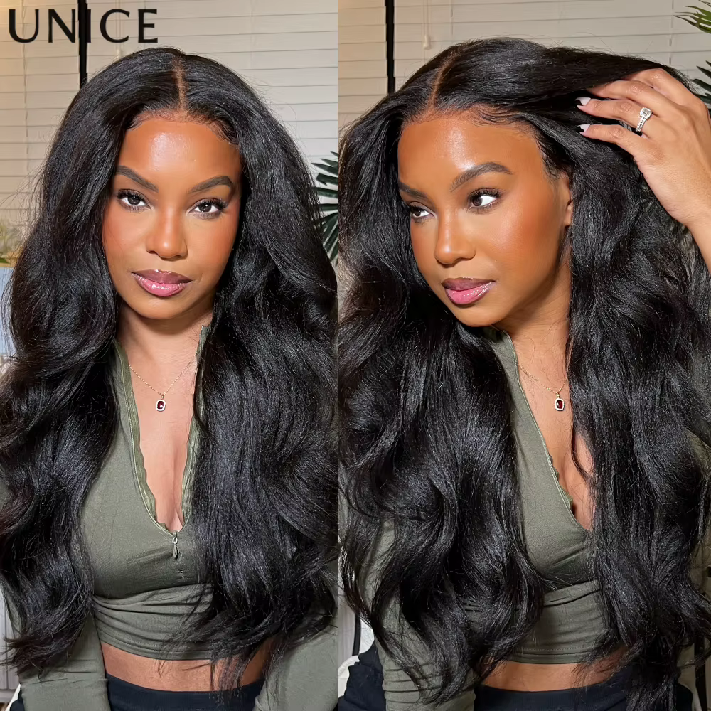 Perruque lisse Yaki UNice 7x5 Lace Bye Bye Slip ™   Perruque sans colle en cheveux humains prête à p