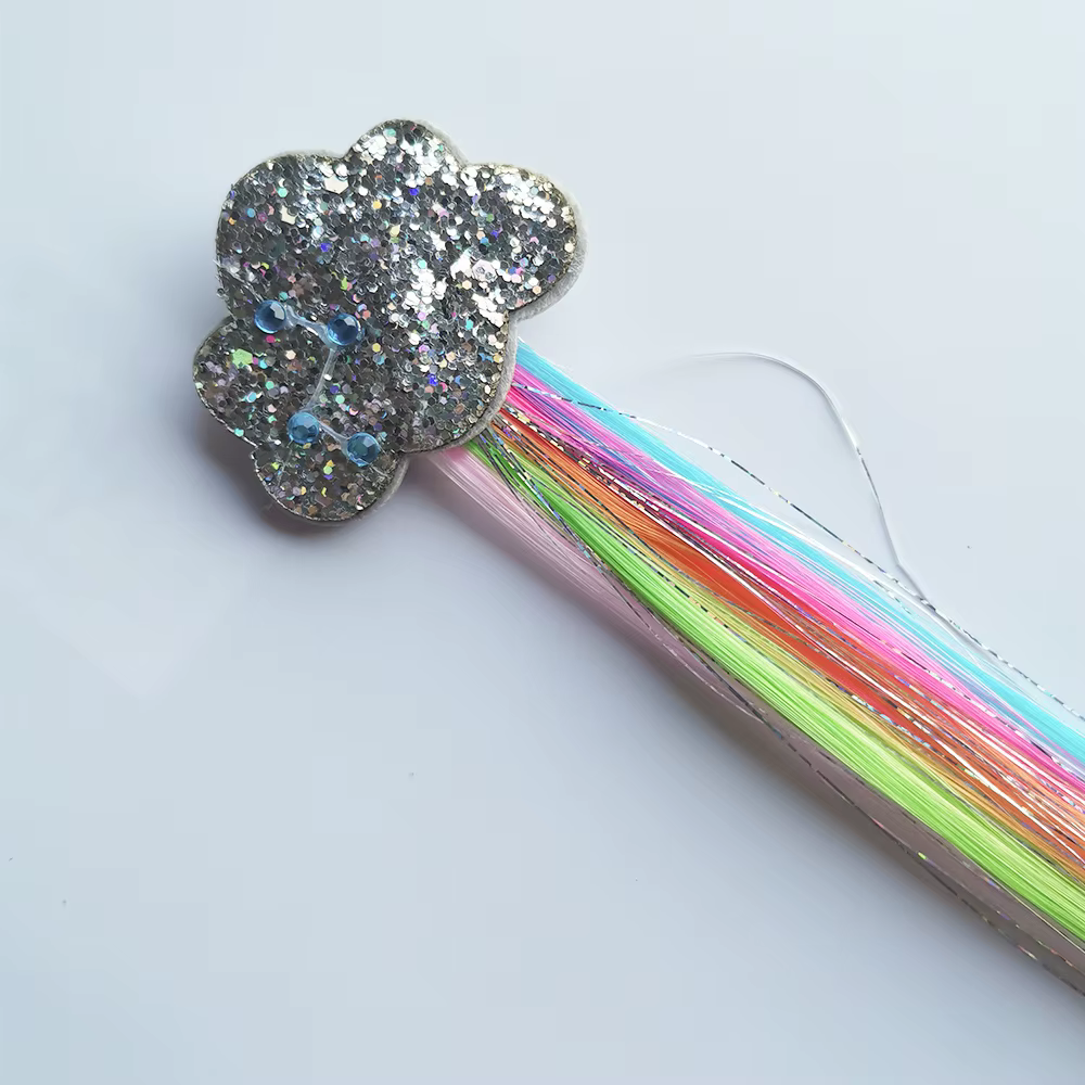 Extensions de cheveux bouclés à clips, postiches de couleur arc-en-ciel avec nœuds crocodile mignons