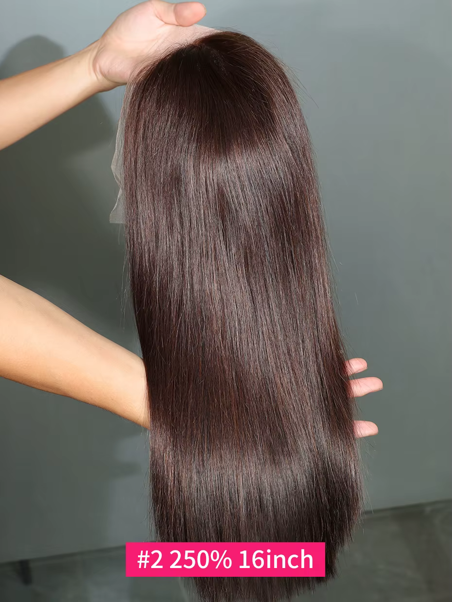 # 2 brun cheveux bruts vietnamien 250 densité 100% cheveux humains dentelle frontale perruques droit