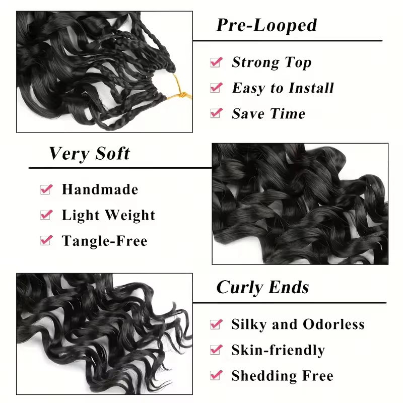 Extensions de cheveux humains au crochet, sans nœuds, pré-séparées, sans perte, invisibles, pour tre
